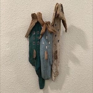 Driftwood Art, Driftwood Painted Houses, Coastal Art, Driftwood Wall Art